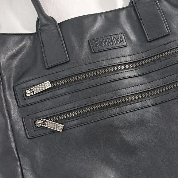 Kenneth Cole REACTION Oversized Leather Tote 🖤 | Unisex Zip-Top Laptop Bag | - Picture 4 of 10